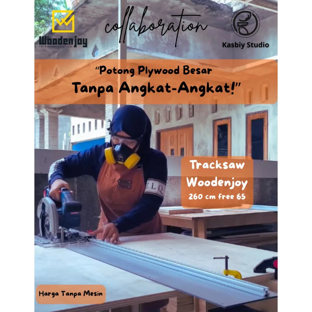 WOODENJOY || KASBIY || TRACKSAW TRACK SAW CIRCULAR SAW PREMIUM SIRKEL UNIVERSAL PEMANDU GERGAJI POTONG PAPAN PLYWOOD ANTI MIRING 260 CM FREE 65 CM Tracksaw Woodenjoy x Kasbiy – Potong Plywood Besar Tanpa Ribet, Presisi & Aman, Cocok Semua Circular Saw