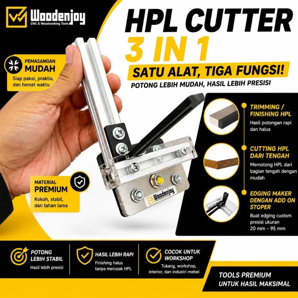 HPL Cutter 3 in 1 Woodenjoy | Potong Tengah, Trimming & Edging