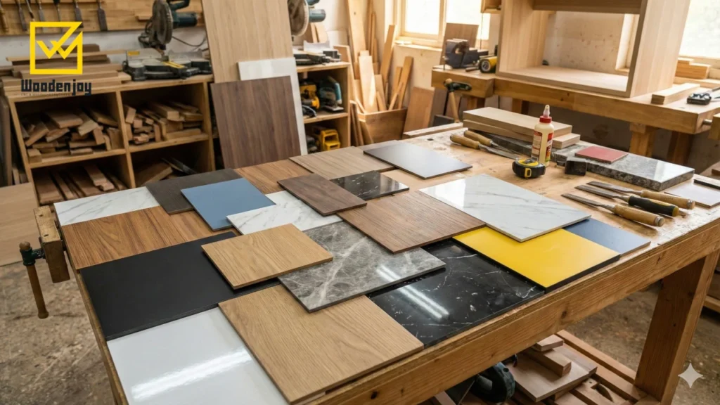 Contoh jenis-jenis HPL berdasarkan motif dan finishing permukaan Contoh jenis-jenis HPL berdasarkan motif dan finishing permukaan